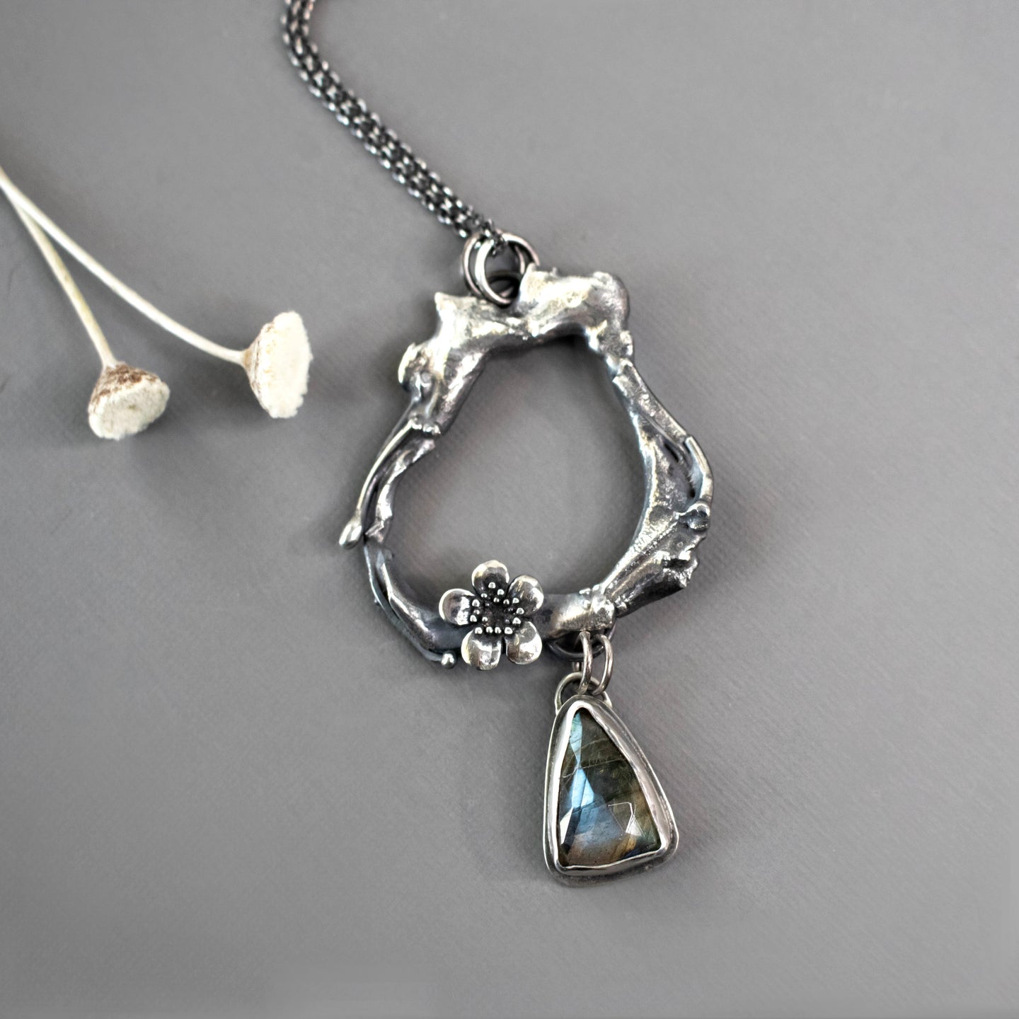 Organic Flower And Faceted Labradorite Necklace-Womens-LittleGreenRoomJewelry-LittleGreenRoomJewelry